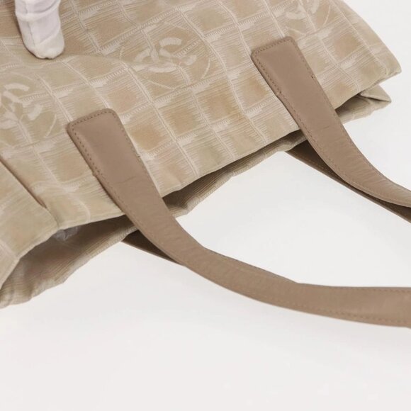 CHANEL New Travel Line Tote Bag Nylon Beige gold CC Auth - Picture 7 of 16